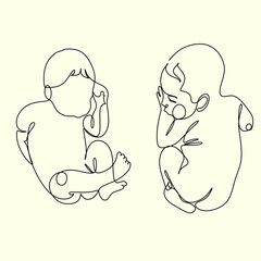 One line drawing illustration of a baby. VectorAbstract minimalist line drawing of small cute baby sleeping