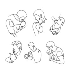 Single continuous line drawing of young dad giving high five gesture to son for success school achievement, parenthood time. Family parenting concept. Trendy one line draw design vector illustration