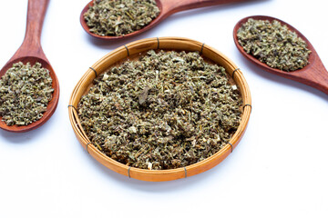 Dried absinthe wormwood on white background.