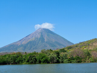 Concepción volcano with clouds at Lake Nicaragua