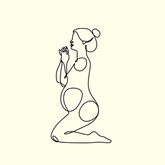 Pregnant woman one line drawing on white isolated background. Vector illustration	