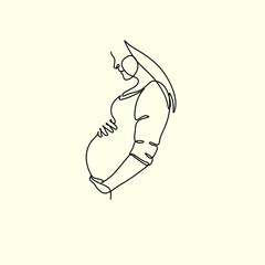 Pregnant woman one line drawing on white isolated background. Vector illustration	