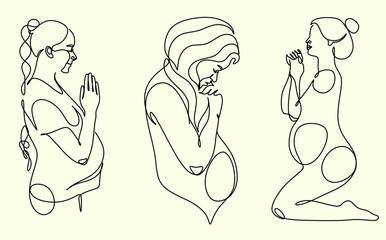 Pregnant woman one line drawing on white isolated background. Vector illustration	