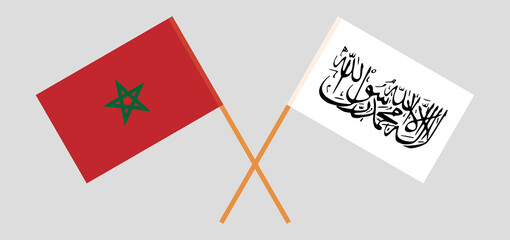 Crossed flags of Morocco and Islamic Emirate of Afghanistan. Official colors. Correct proportion