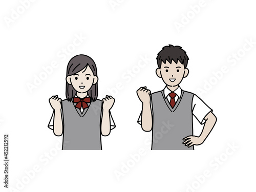 ガッツポーズをする学生 やる気 中高生 高校生 中学生 男女 イラスト素材 Boy Wall Mural B Senryu
