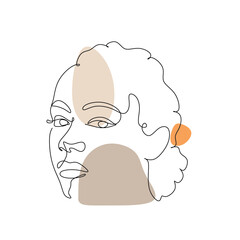 Monstera leaf with woman face  line art style. Minimalist female portrait one line art drawing tropical palm vector illustration isolated. Simple con for spa salon or organic cosmetics