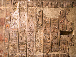 The hieroglyphs at Temple of Hatshepsut, Luxor.