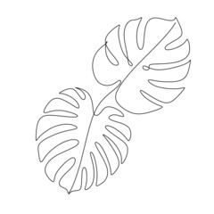 Monstera leaf with woman face  line art style. Minimalist female portrait one line art drawing tropical palm vector illustration isolated. Simple con for spa salon or organic cosmetics