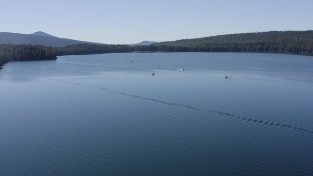 Drone Aerial View Odell Lake Oregon Wilderness.