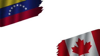 Canada and Venezuela Flags Together, Wavy Fabric Texture Effect, Obsolete Torn Weathered, Crisis Concept, 3D Illustration