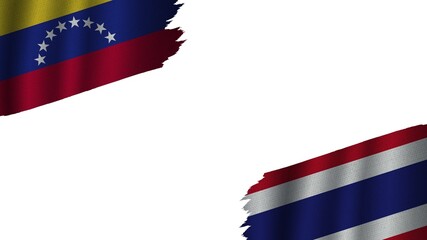 Thailand and Venezuela Flags Together, Wavy Fabric Texture Effect, Obsolete Torn Weathered, Crisis Concept, 3D Illustration
