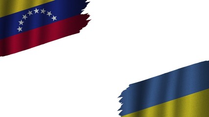 Ukraine and Venezuela Flags Together, Wavy Fabric Texture Effect, Obsolete Torn Weathered, Crisis Concept, 3D Illustration