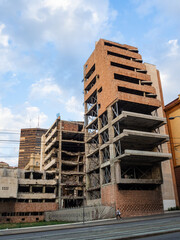 The Yugoslav Ministry of Defence building (Building "A"), showing the damages from the NATO bombing of Yugoslavia in 1999. It became a war monument. Belgrade, Serbia.