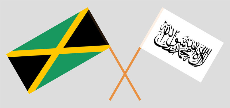 Crossed flags of Jamaica and Islamic Emirate of Afghanistan. Official colors. Correct proportion