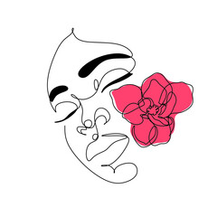 Flower face woman line drawing. Modern continuous line art. Women line art. Beauty salon logo. Coloring book. Botanical print. Nature symbol of cosmetics. Fashion logo.