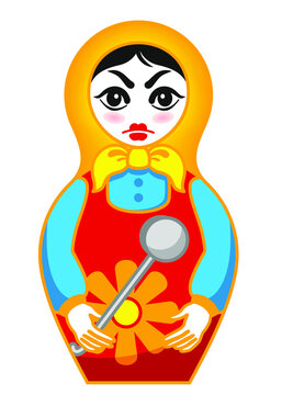 Matryoshka, emotions, emoticons, female face, painted face, doll, Russian doll, applause, fashion, printing, Internet, application, girl, dress, bright dress, beautiful eyebrows, cartoon, tradition