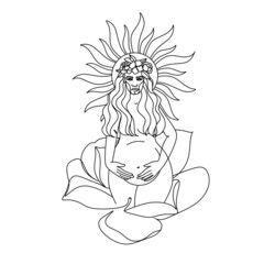Woman Line drawing vector. Pregnant woman and motherhood Line art