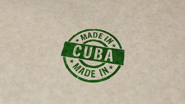 Made in Cuba stamp and hand stamping impact animation. Factory, manufacturing and production country 3D rendered concept.