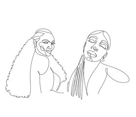 Line Art Woman Face Drawing. Black Woman Vector. Afro American Female Logo. Contouring Line. Minimalist Face. Beauty salon