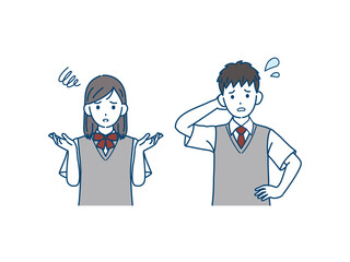 困る学生　トラブル　問題　中高生　高校生　中学生　男女　イラスト素材