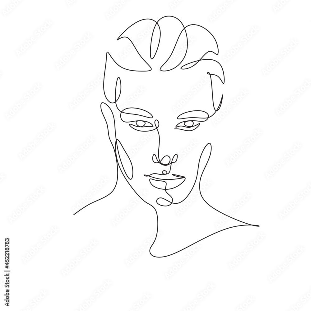 Wall mural men line art vector. continuous one line drawing of man portrait. hairstyle. fashionable men's style