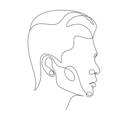 Men line art vector. Continuous one line drawing of man portrait. Hairstyle. Fashionable men's style.