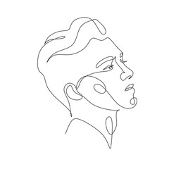 Men line art vector. Continuous one line drawing of man portrait. Hairstyle. Fashionable men's style.