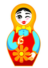 Matryoshka, emotions, emoticons, female face, painted face, doll, Russian doll, ok, fashion, printing, Internet, application, girl, dress, bright dress, beautiful eyebrows, cartoon, tradition
