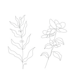 Abstract plant one line drawing. Hand drawn modern minimalistic design for creative logo, icon or emblem.