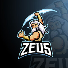 Zeus mascot logo design vector with modern illustration concept style for badge, emblem and t-shirt printing. Angry Zeus illustration for gaming, sport and team.