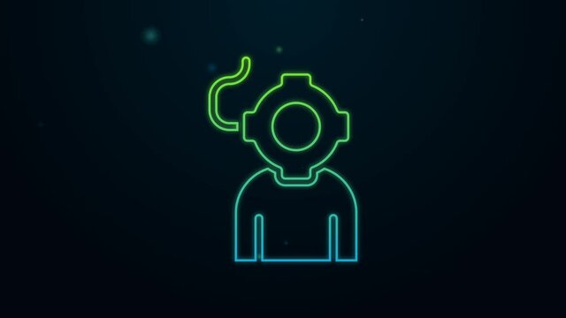 Glowing neon line Aqualung icon isolated on black background. Diving helmet. Diving underwater equipment. 4K Video motion graphic animation