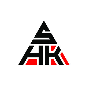 SHK triangle letter logo design with triangle shape. SHK triangle logo design monogram. SHK triangle vector logo template with red color. SHK triangular logo Simple, Elegant, and Luxurious Logo. SHK 