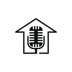 Microphone in line house logo icon