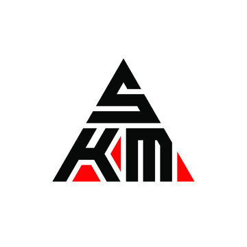 SKM triangle letter logo design with triangle shape. SKM triangle logo design monogram. SKM triangle vector logo template with red color. SKM triangular logo Simple, Elegant, and Luxurious Logo. SKM 