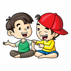 Cartoon two kids joking