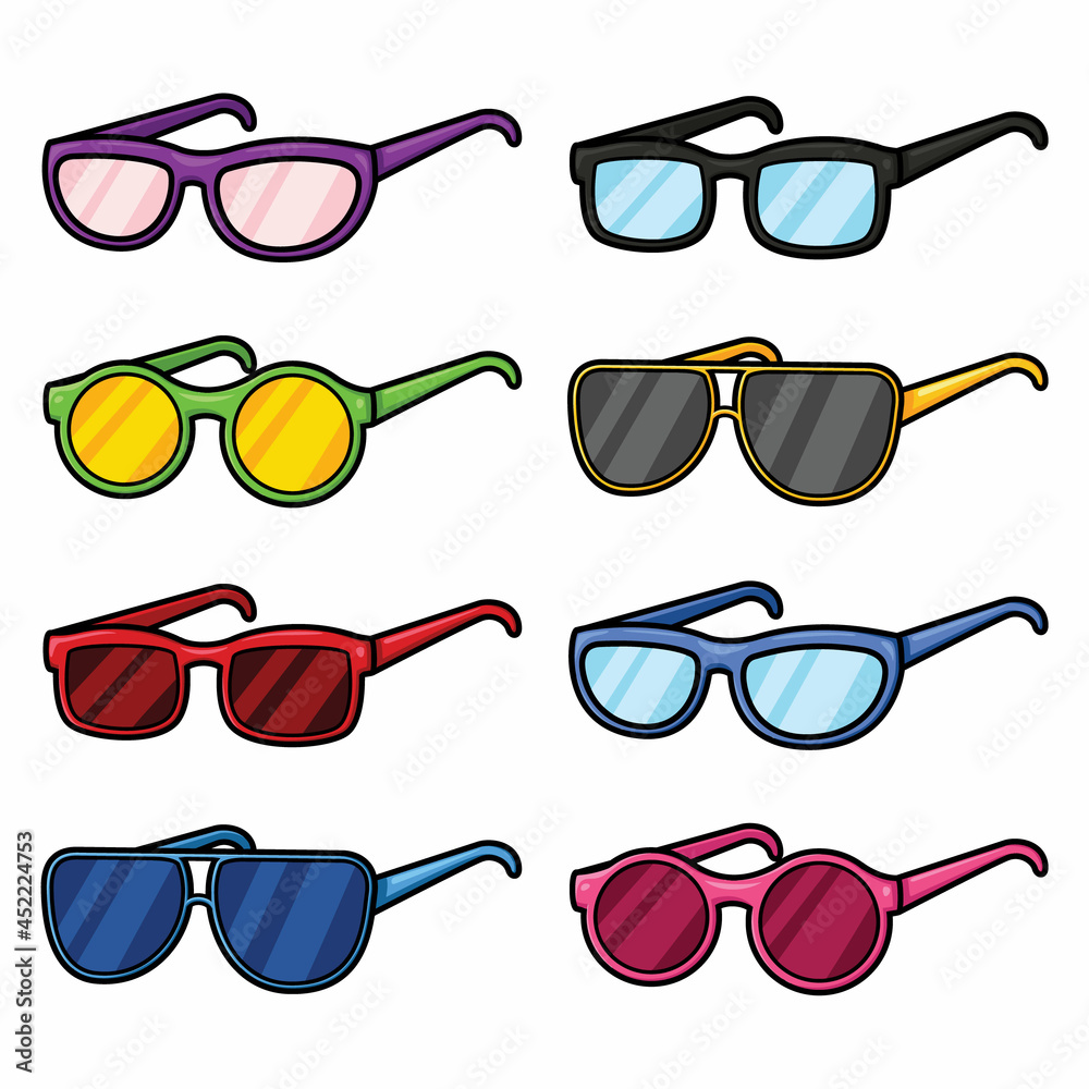 Wall mural set of color cartoon glasses