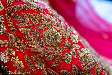 Indian bride's wedding outfit, textile and fabric