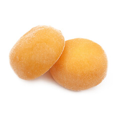 yellow mochi rice cake, Japanese sweet dessert isolated on white background