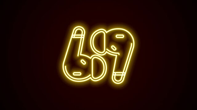 Glowing neon line Air headphones icon icon isolated on black background. Holder wireless in case earphones garniture electronic gadget. 4K Video motion graphic animation