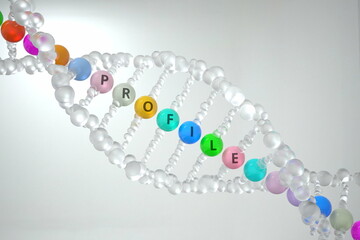 DNA molecule with PROFILE text. 3D rendering