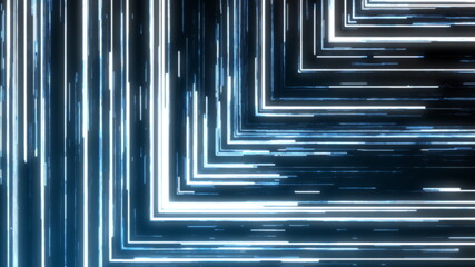 Glitch lines, traveling in dark with high speed, 3d rendering computer generated background