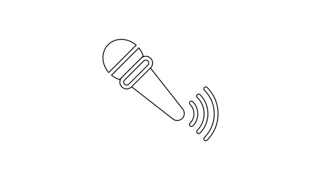 Black line Wireless microphone icon isolated on white background. On air radio mic microphone. Speaker sign. 4K Video motion graphic animation