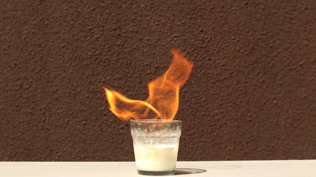 A Chemical Reaction Mixes Brake Fluid And Pool Chlorine. Concept Of Chemical Reaction About Spontaneous Combustion