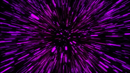 3d rendering hyper jump into another galaxy. Speed of light, neon glowing rays in motion, movement through stars. Computer generated abstract modern cosmic background.