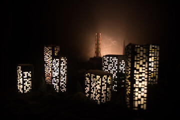 Creative artwork decoration. Chernobyl nuclear power plant at night. Layout of abandoned Chernobyl...