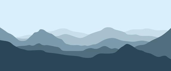 Blue mountain layers landscape illustration good for background, banner, backdrop, travel banner, nature or adventure banner, desktop wallpaper.