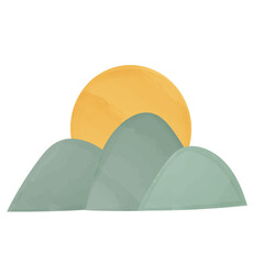 Scandinavian drawing of a mountain, the sun.