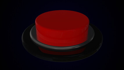 Red round push button bordered by a metallic ring - object for design, 3d rendering background