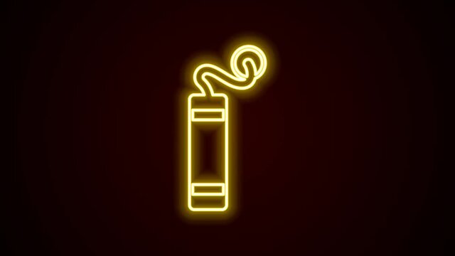 Glowing neon line Detonate dynamite bomb stick icon isolated on black background. Time bomb - explosion danger concept. 4K Video motion graphic animation