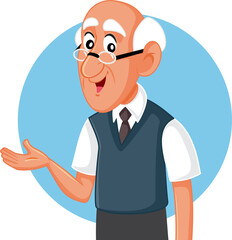 Senior Man Presenting Hand Gesture Vector Cartoon